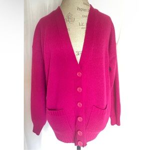 90s Fuchsia V Neck Button Down Cardigan Size Medium